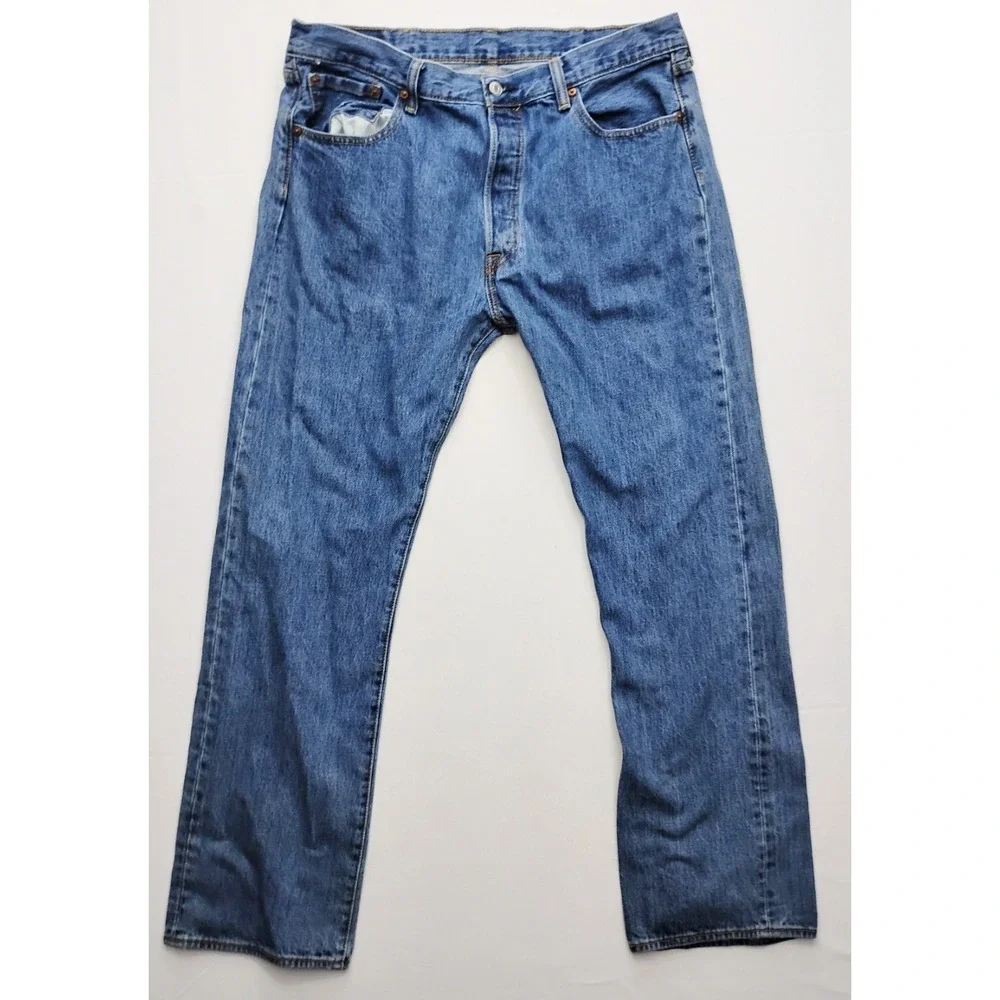 Levis 501 Jeans Mens 38x34 Blue Straight Fit Button Fly Denim Pants (Fits 36x30)